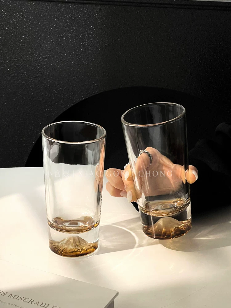 Ly thủy tinh phong cách Ins, ly ngắm núi Amber, ly núi Phú Sĩ, ly nước thủy tinh cao cấp, ly rượu whisky gia dụng, ly cà phê