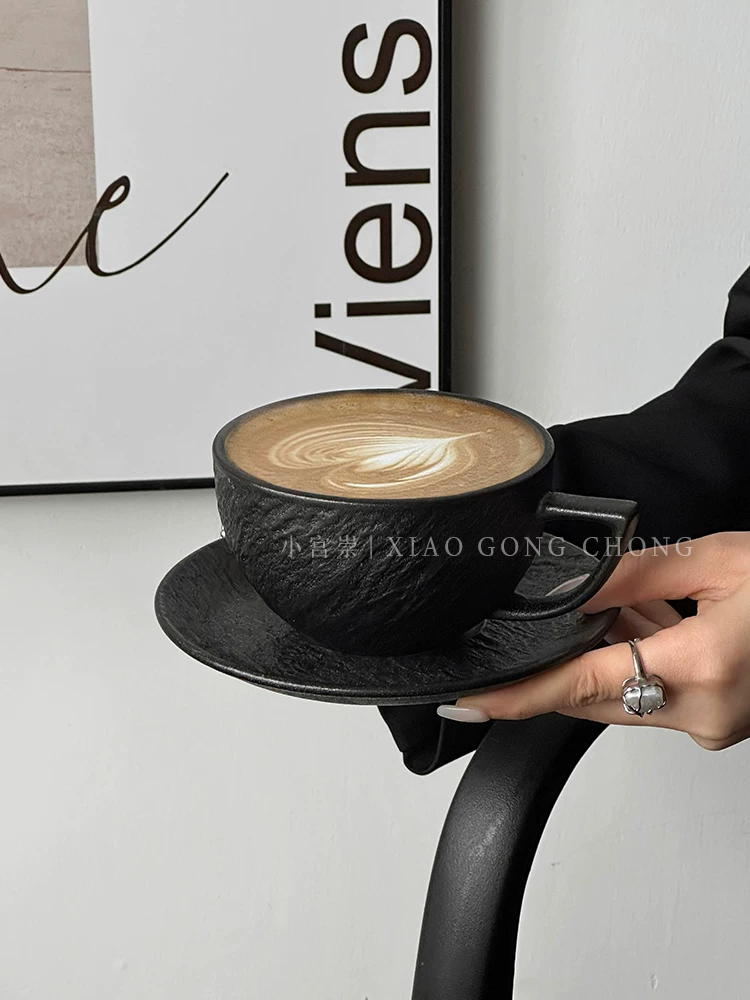 Ly cà phê gốm họa tiết đá độc đáo, ly nghệ thuật latte cổ điển, ly cappuccino mocha cao cấp, cốc