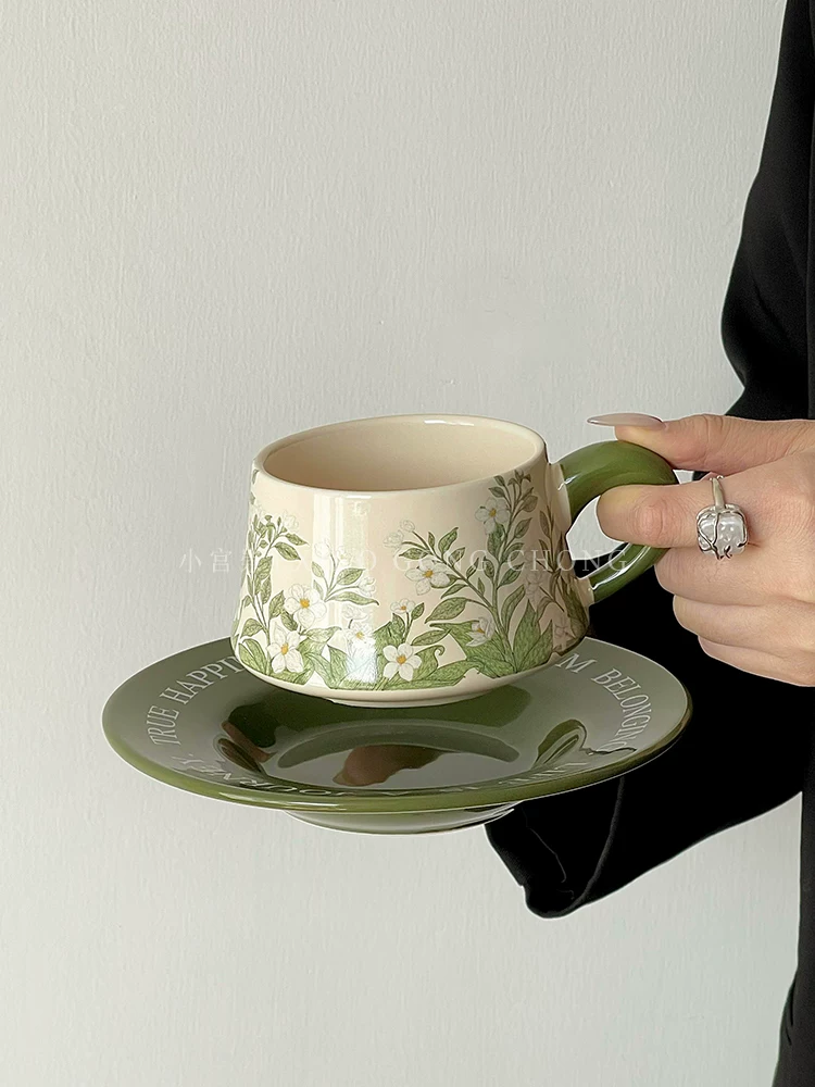 Bộ tách trà và đĩa sứ cao cấp họa tiết hoa huệ tây, phong cách tranh sơn dầu, tách latte, tách trà chiều, hộp quà tặng