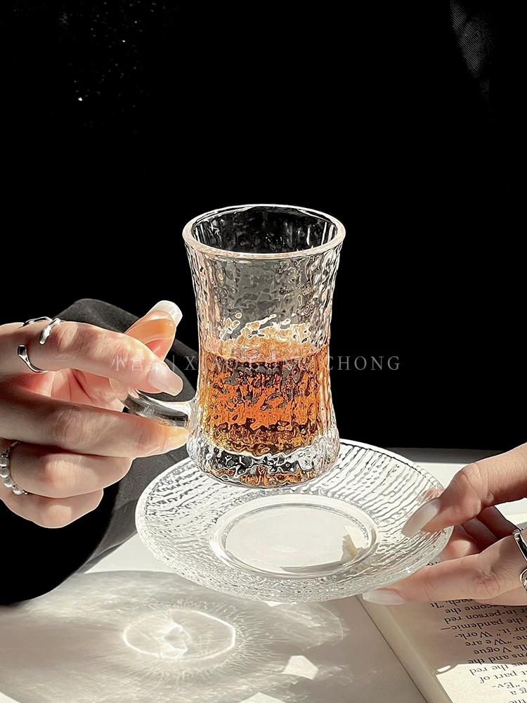 Bộ tách trà kiểu Thổ Nhĩ Kỳ, tách trà hoa văn kiểu châu Âu, đĩa lót đặc biệt cho tách trà đen, tách thủy tinh thời trang, tách trà chiều