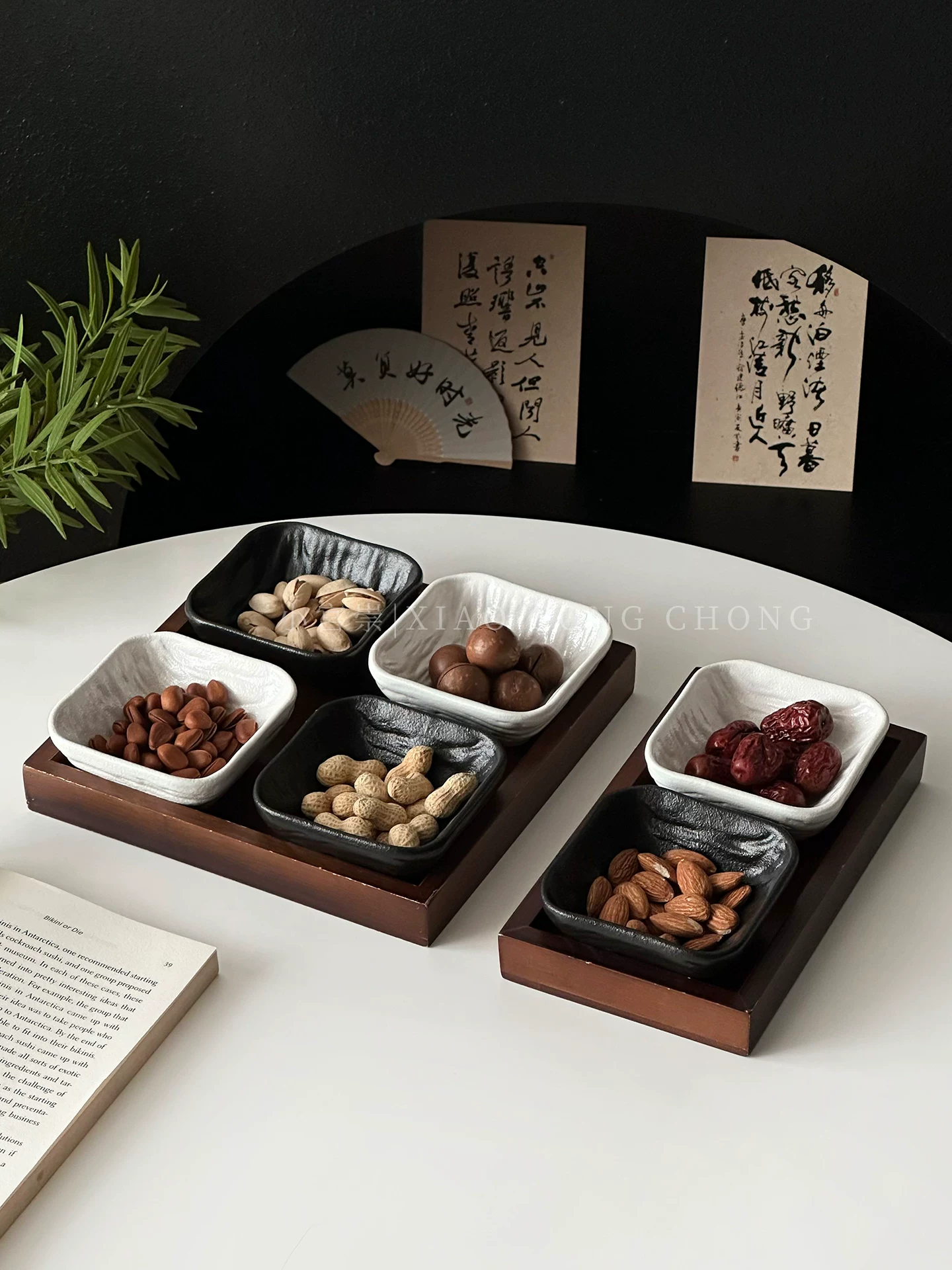 Đĩa đựng trái cây khô bằng gốm có họa tiết đá sáng tạo có ngăn, đĩa đựng trái cây dùng trong gia đình, bàn cà phê phòng khách, đĩa đựng đồ ăn nhẹ, khay đựng đồ ăn nhẹ.