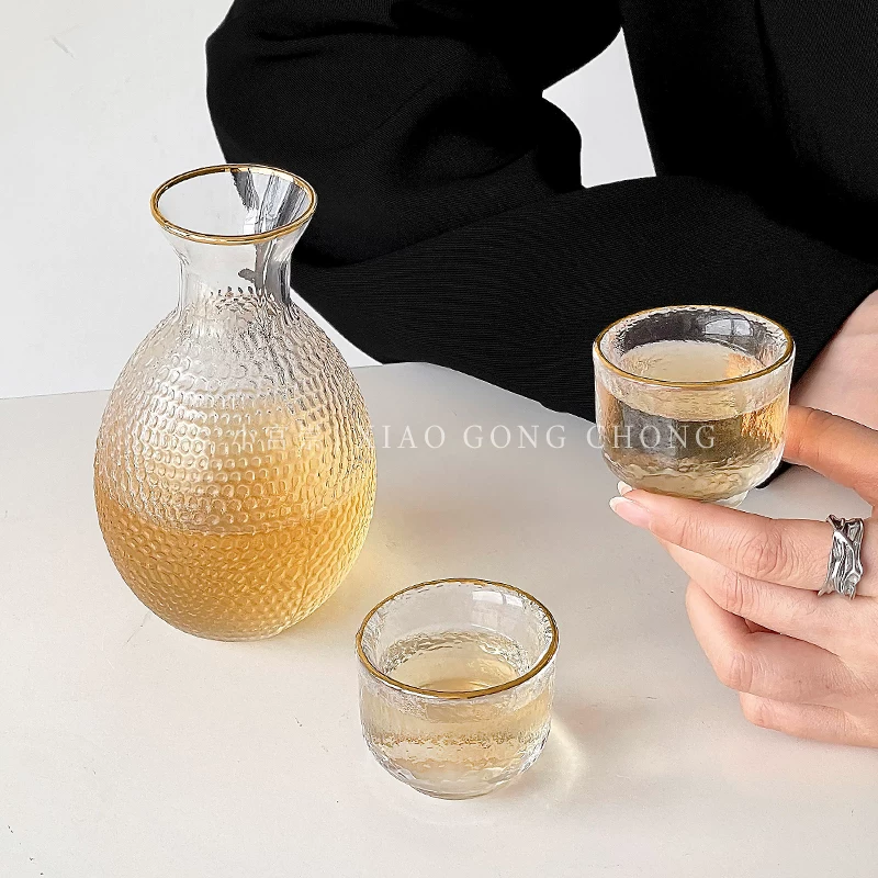 Bộ bình sake có họa tiết dập theo phong cách Trung Hoa, phụ kiện dùng trong gia đình để đựng rượu và trà, ấm trà, tách trà, 0.05kg ly rượu trắng, cốc thủy tinh