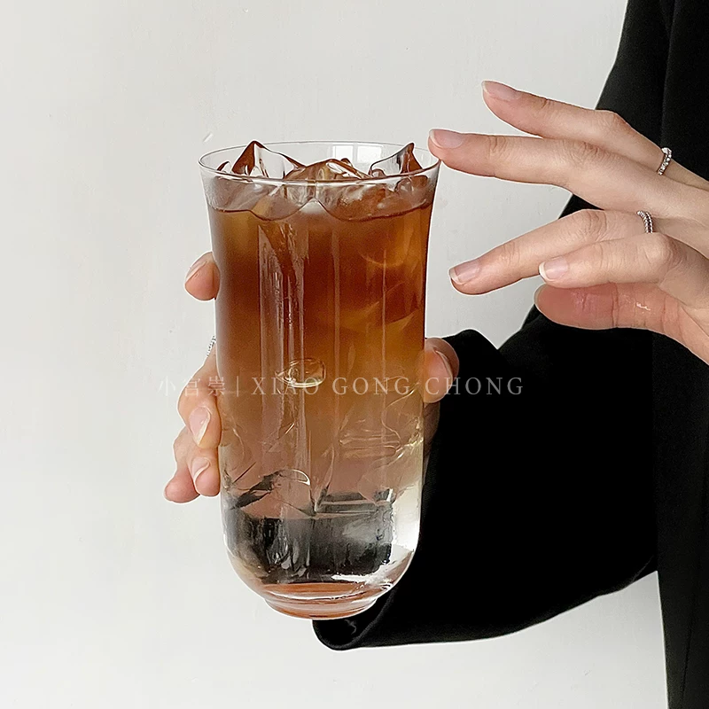 Ly thủy tinh miệng rộng kiểu Ins, bộ ly trà đạo kiểu Trung Hoa, ly cocktail phong cách dân tộc, ly cà phê đá latte