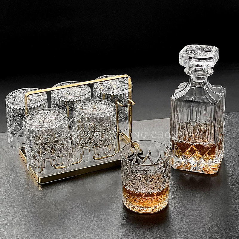 Ly rượu whisky, ly rượu mạnh, ly rượu vang thủy tinh dày kiểu cổ điển dùng trong gia đình, giá đỡ tách trà, bộ ly rượu mạnh