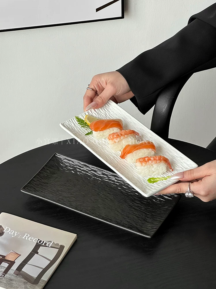 Đĩa sushi gốm hình chữ nhật kiểu Ins, đĩa gia dụng, đĩa sashimi, đĩa tráng miệng, đĩa kiểu phương Tây sáng tạo, bộ đồ ăn