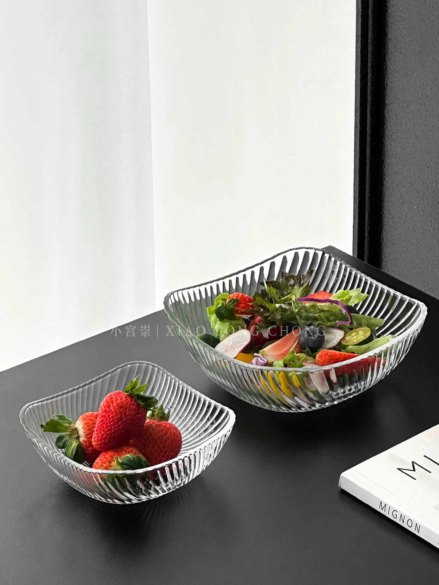 Bát salad sọc cao cấp, bát trái cây thủy tinh, đĩa trái cây phòng khách gia đình, đĩa ăn nhẹ cao cấp sang trọng, đĩa trái cây khô