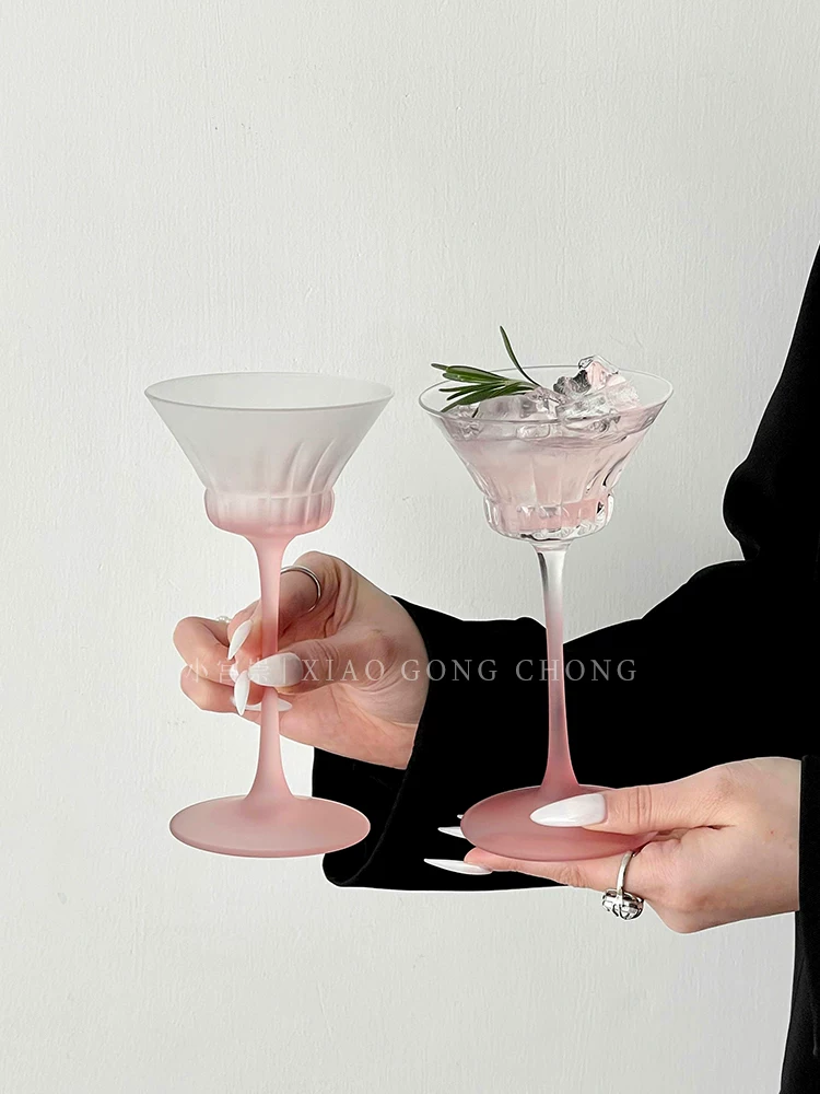 Ly rượu màu hồng mờ phong cách sáng tạo, ly cocktail thủy tinh Kimura kiểu Nhật cao cấp, ly rượu sâm banh, ly rượu tráng miệng