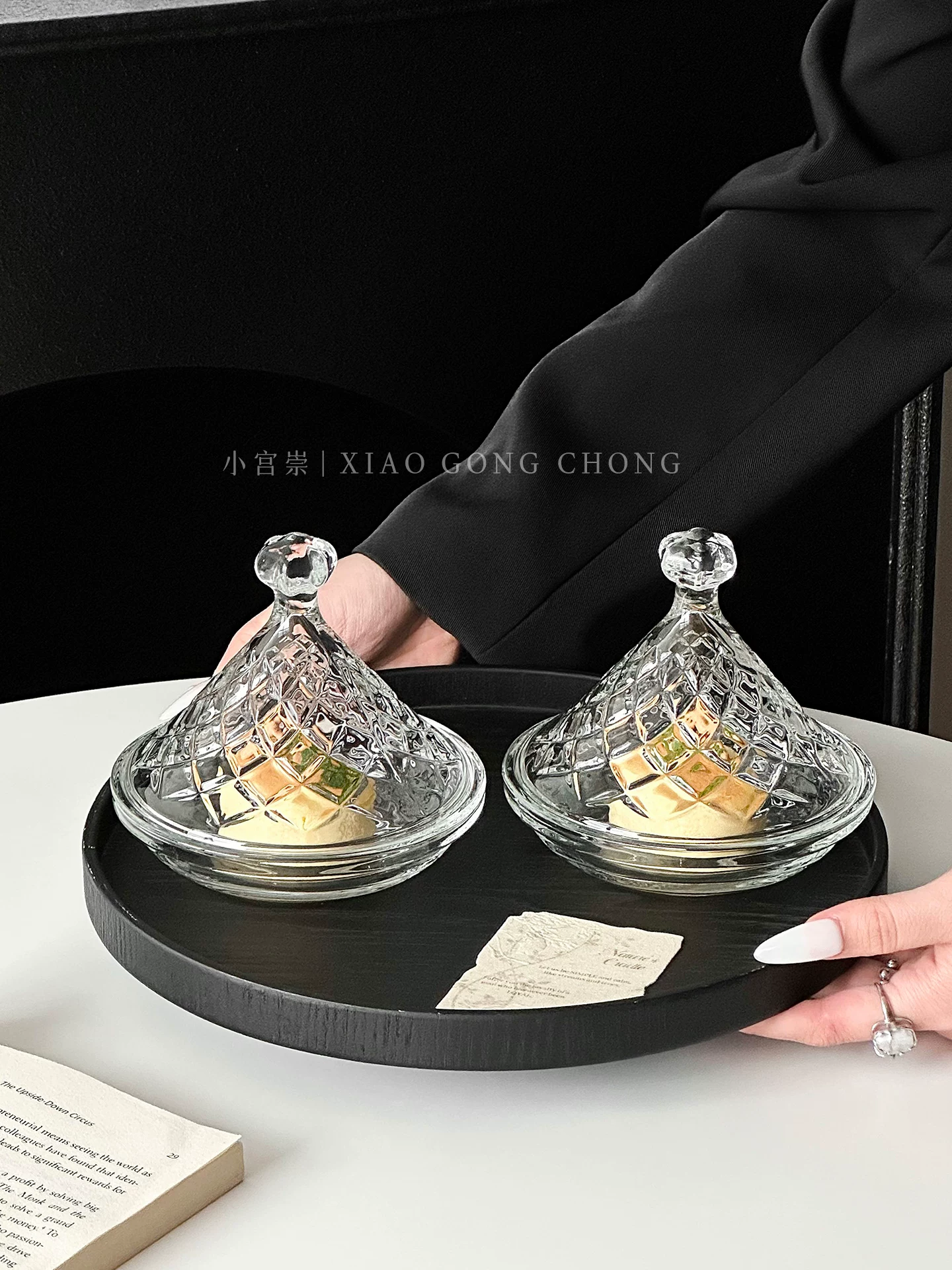 Đĩa tráng miệng thủy tinh sáng tạo có nắp, đĩa trưng bày bánh cao cấp, đĩa nếm bánh mì, bộ đĩa ăn nhẹ trà chiều
