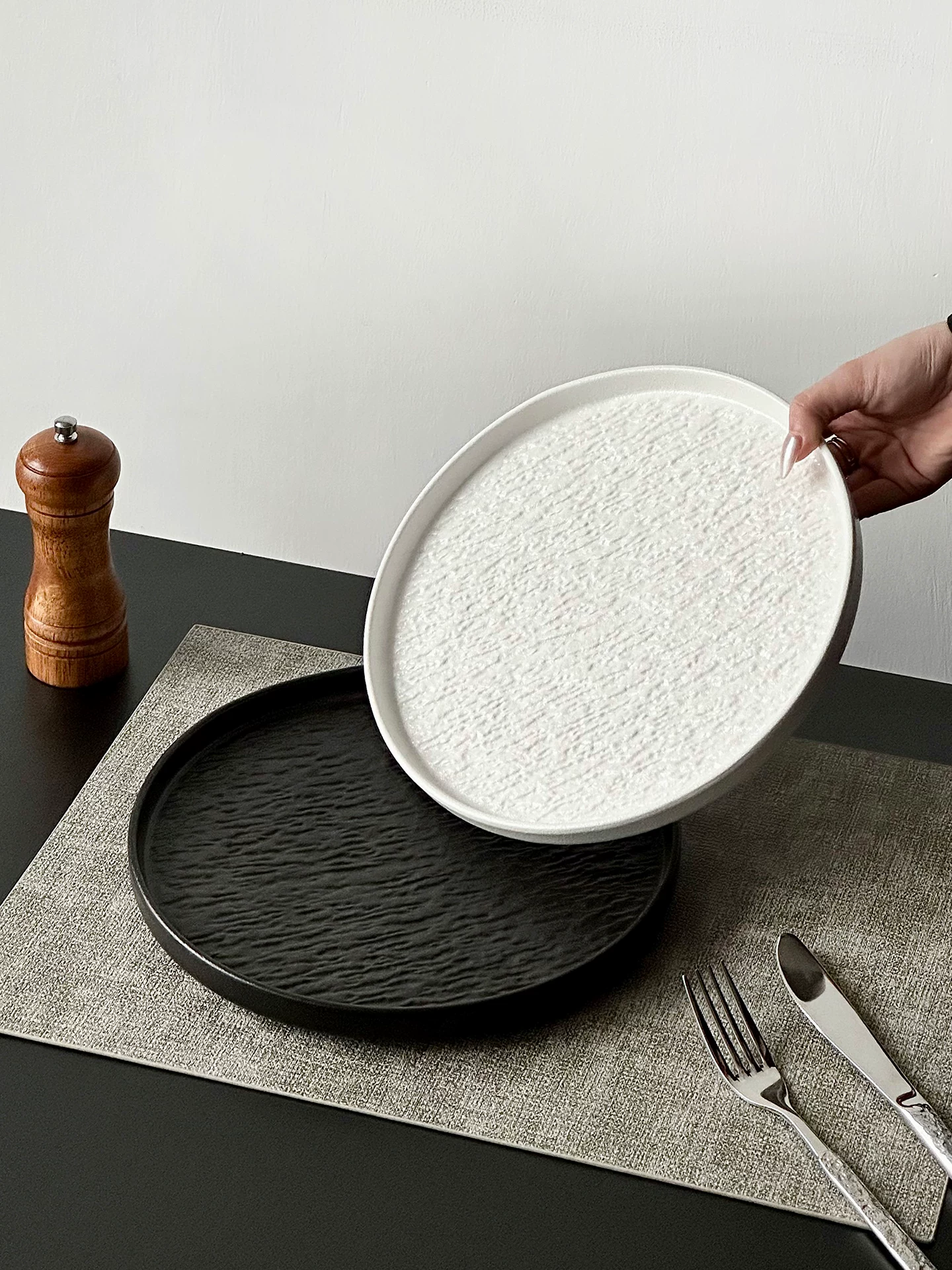 Đĩa steak gốm sứ họa tiết đá mờ, đĩa kiểu Tây cao cấp dùng trong gia đình, đĩa mì, đĩa salad sáng tạo, đĩa nông.