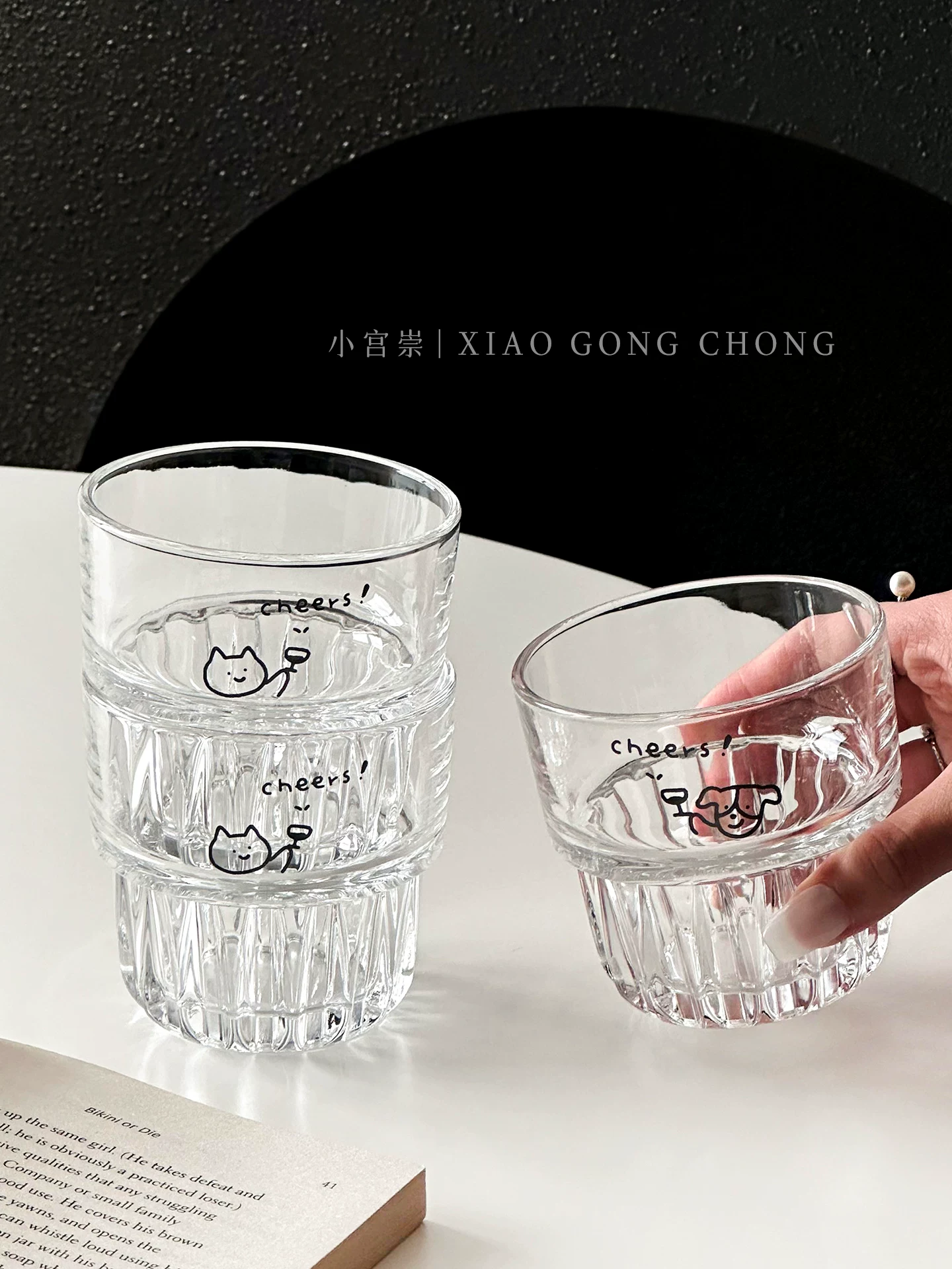 Ly thủy tinh hình mèo chó dễ thương phong cách Ins, dùng trong nhà, ly sữa, ly cà phê latte, ly ăn sáng, ly uống nước.