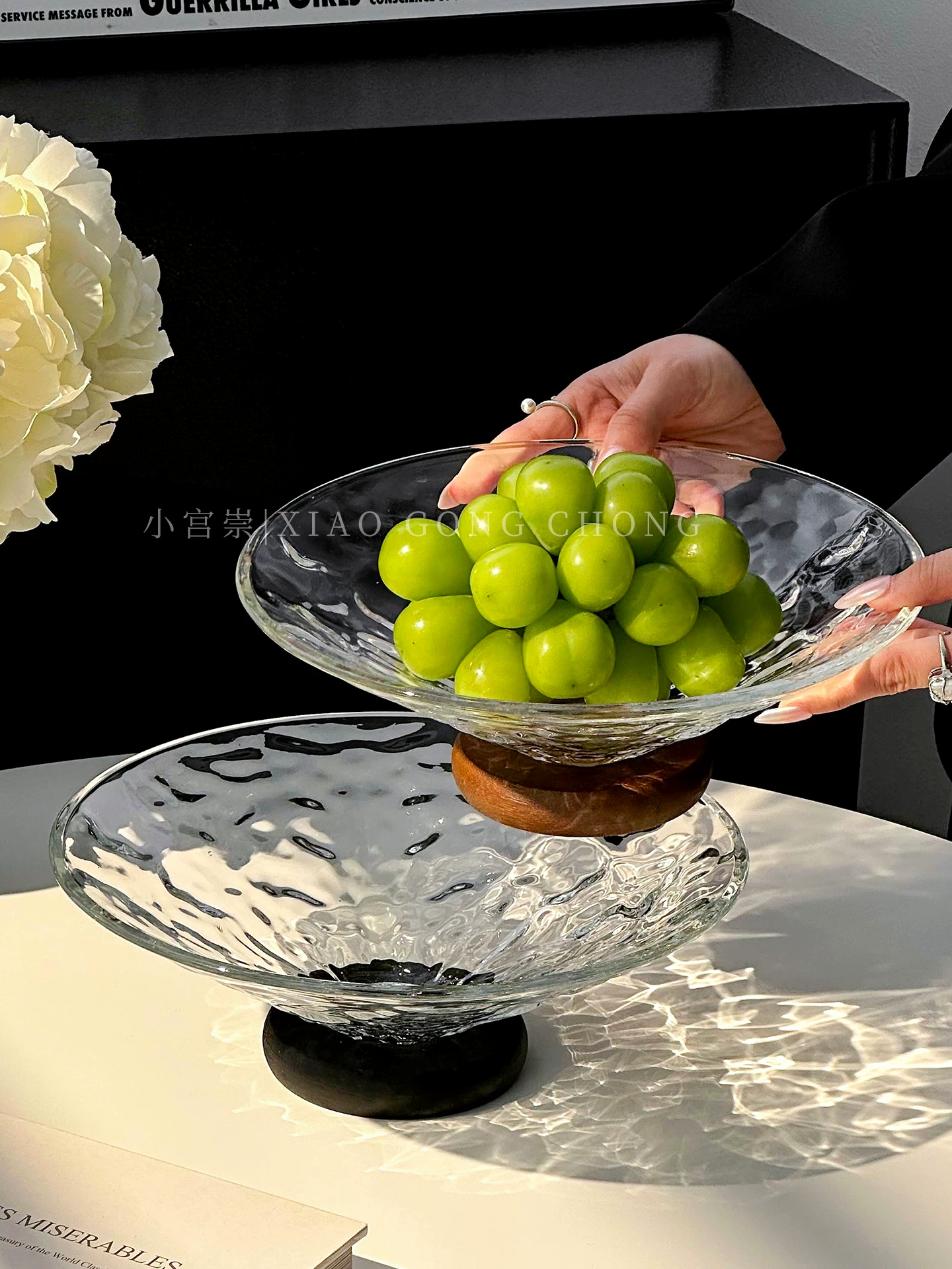 Đĩa đựng trái cây cao cấp, họa tiết sông băng, dùng trong nhà, phòng khách, đĩa trưng bày kẹo và đồ ăn nhẹ, đĩa thủy tinh cao chân sáng tạo, đựng hoa quả khô.
