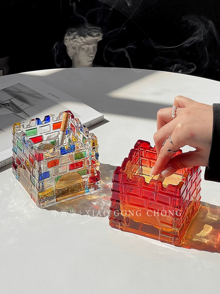 Gạt tàn hình lâu đài sơn kiểu Ins, giá trị thẩm mỹ cao, trang trí phòng khách độc đáo và thời trang, chống tro bay, giá đỡ xì gà trang trí sáng tạo.
