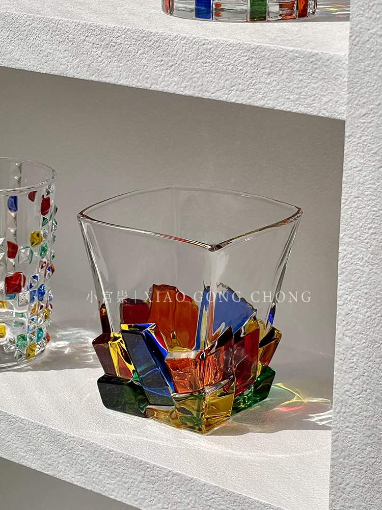 Blingbling cầu vồng khúc xạ ánh sáng cốc cổ điển ins niche cốc nước thủy tinh vẽ tay cốc nước cốc nước trái cây