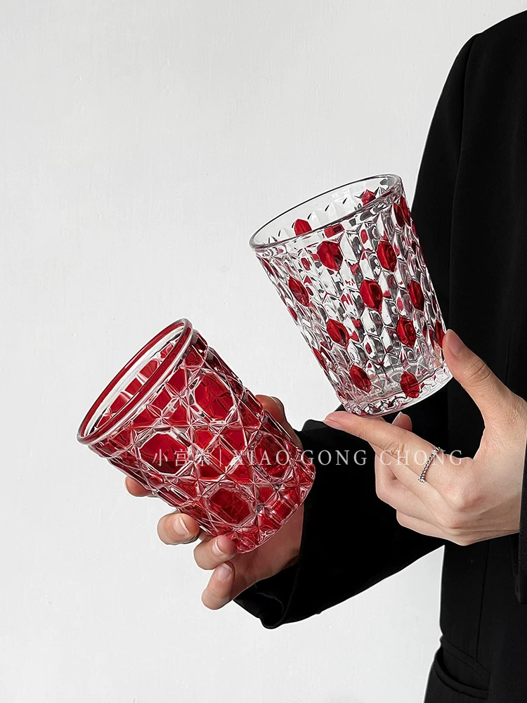Ly rượu whisky, ly nước ép, ly cà phê pha lê ruby phong cách xa xỉ cổ điển, độc đáo, dành cho gia đình