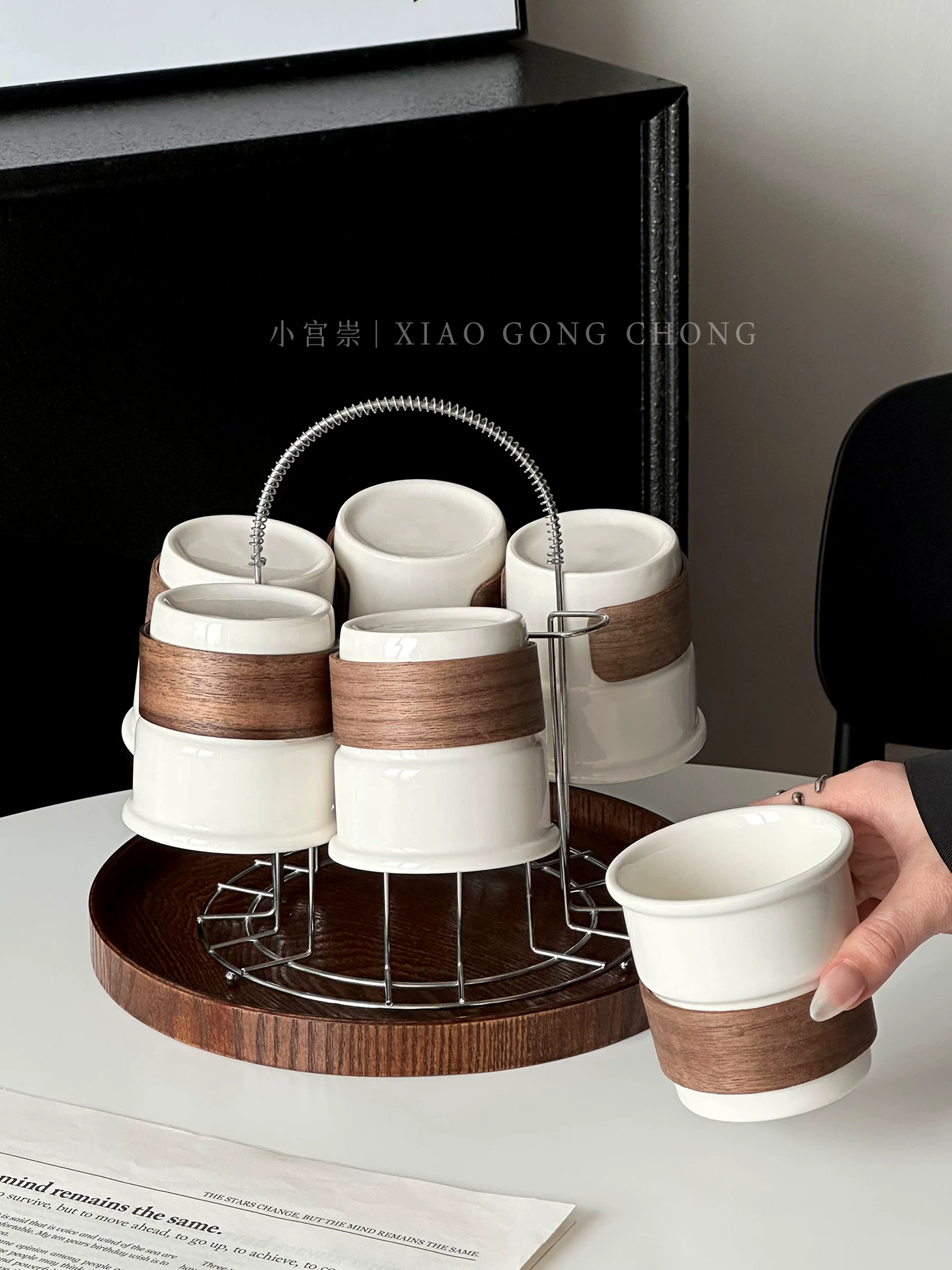 Bộ cốc và cốc nước bằng gốm sứ kiểu Trung Quốc mới, cốc tiếp khách trong phòng khách, cốc trà tân gia, cốc uống nước cao cấp tinh tế