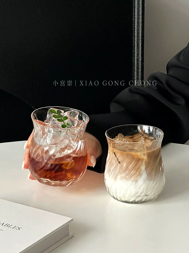 Ly hoa tulip sáng tạo, ly thủy tinh phong cách ins, ly cà phê latte đơn giản, ly nước uống lạnh cao cấp, ly đồ uống, ly nước.