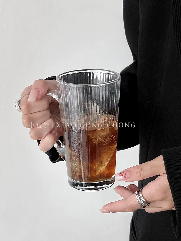 Ly thủy tinh phong cách tối giản có tay cầm, ly sữa thẩm mỹ cao, ly cà phê, ly uống nước gia đình mùa hè, cốc.