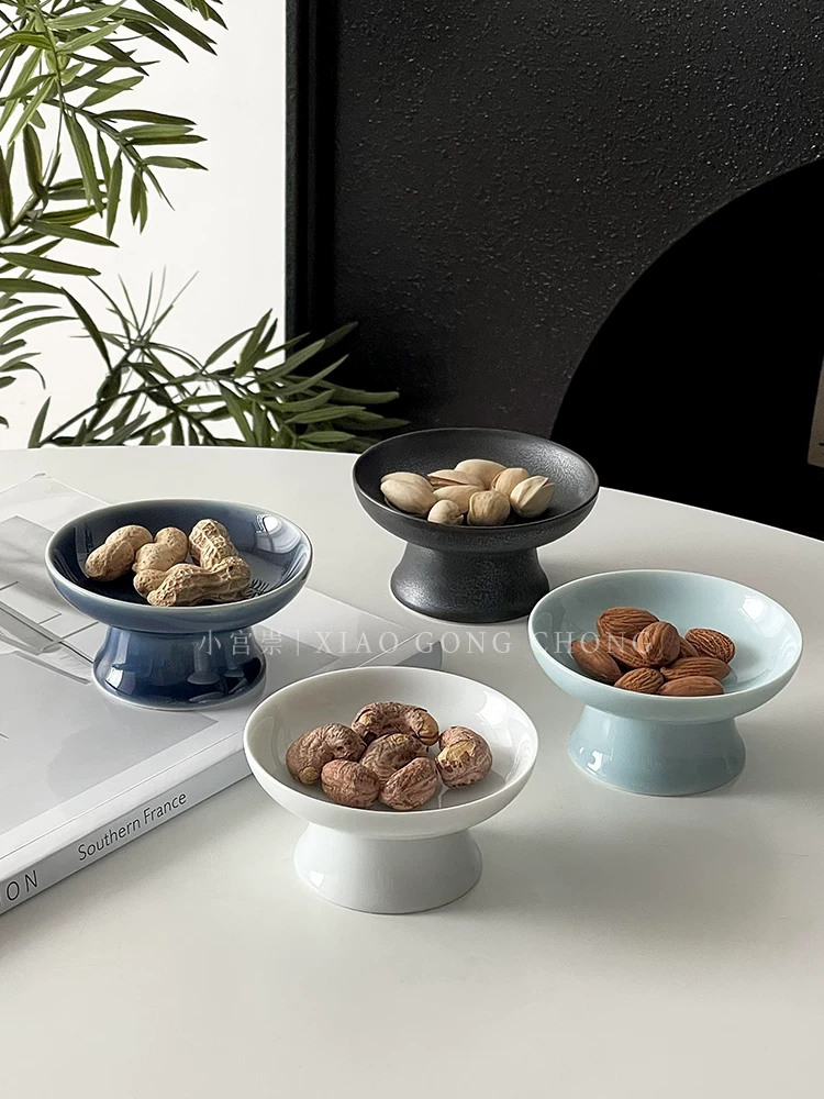 Bộ đĩa đựng trái cây khô bằng gốm sứ kiểu cổ điển Trung Quốc, đĩa đựng đồ ăn nhẹ trà tinh tế gia dụng, đĩa bánh ngọt, đĩa cao, đĩa trái cây, đĩa nhỏ