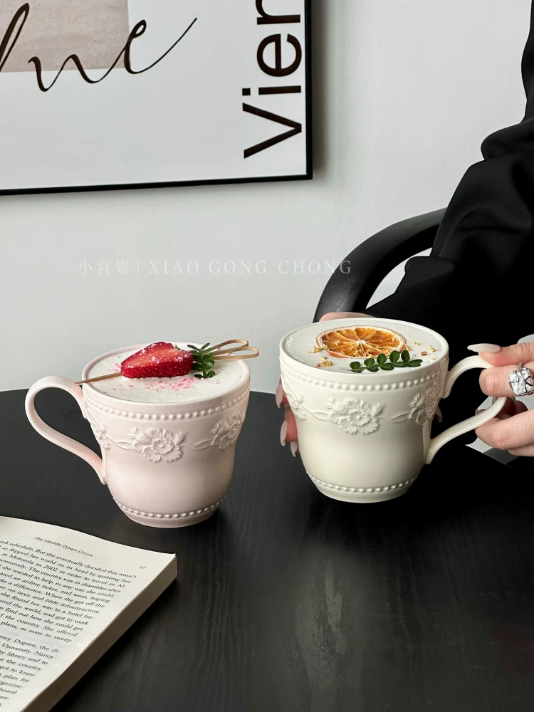 Cốc sứ kiểu Pháp dành cho nữ, cốc đôi sang trọng, cặp cốc nước, cốc cà phê gốm cổ điển, cốc ăn sáng