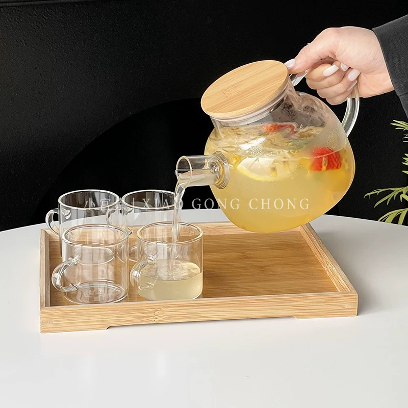 Bộ ấm trà thủy tinh kiểu Trung Quốc, dung tích lớn, dụng cụ pha trà gia dụng chịu nhiệt, bình đựng nước lạnh, bộ trà, tách trà hoa