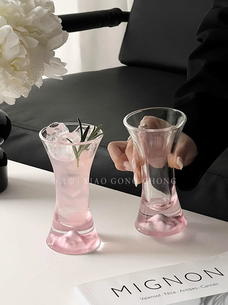 Cốc thủy tinh hình eo màu hồng chất lượng cao để ngắm cảnh, cốc thủy tinh kiểu Instagram, cốc cocktail, cốc rượu sâm banh, cốc nước trái cây gia dụng, cốc nước uống lạnh.