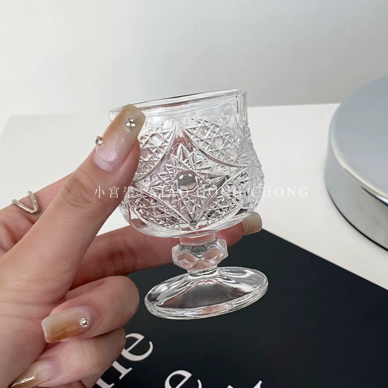 Ly rượu vang trắng khắc họa tiết cổ điển, ly rượu sake mini, ly rượu kiểu wabi-sabi, ly rượu nhỏ