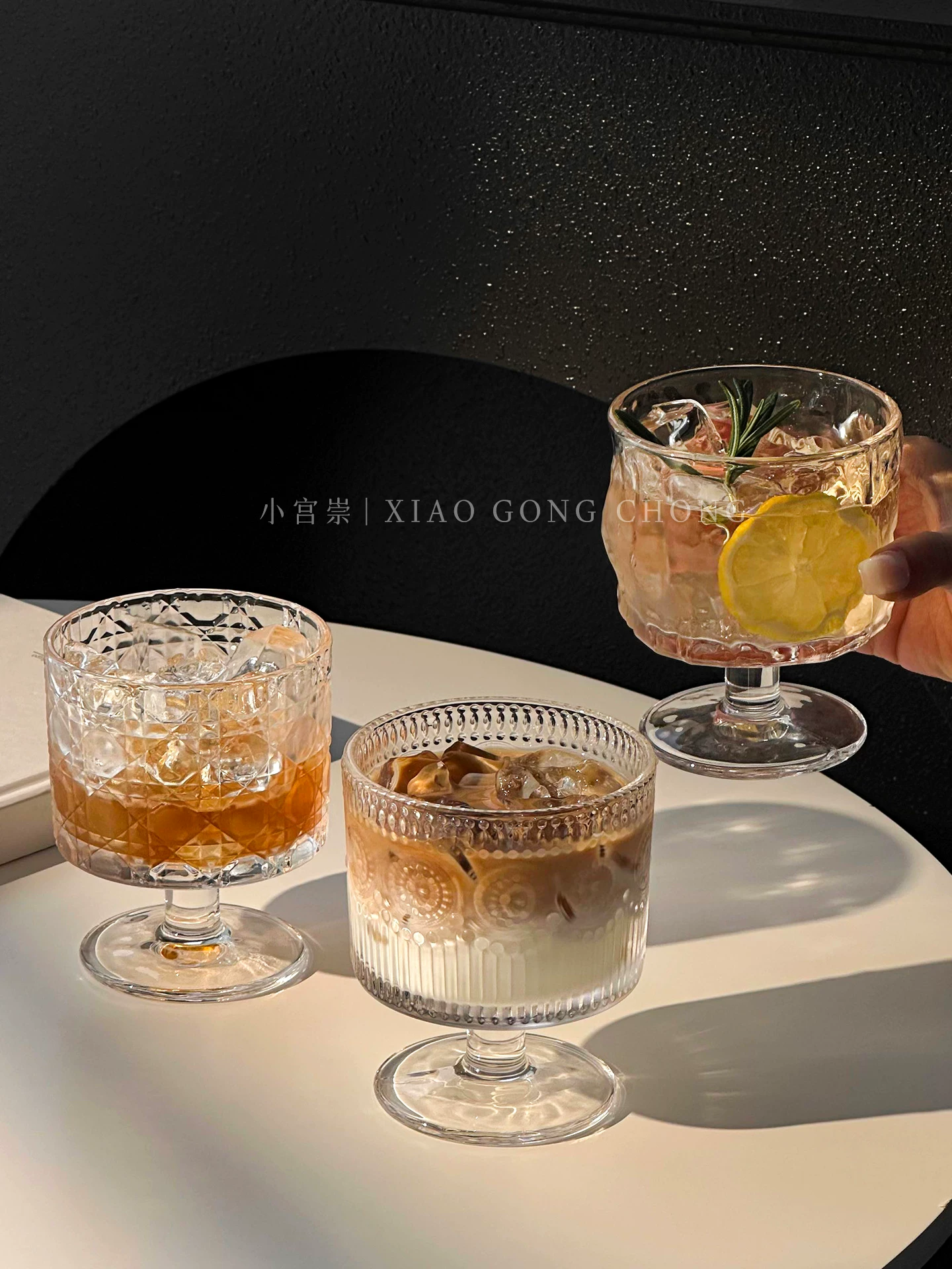 Ly thủy tinh hoa hướng dương nổi gân, ly rượu phong cách ins cao cấp, ly cocktail cao cấp, ly nước ép