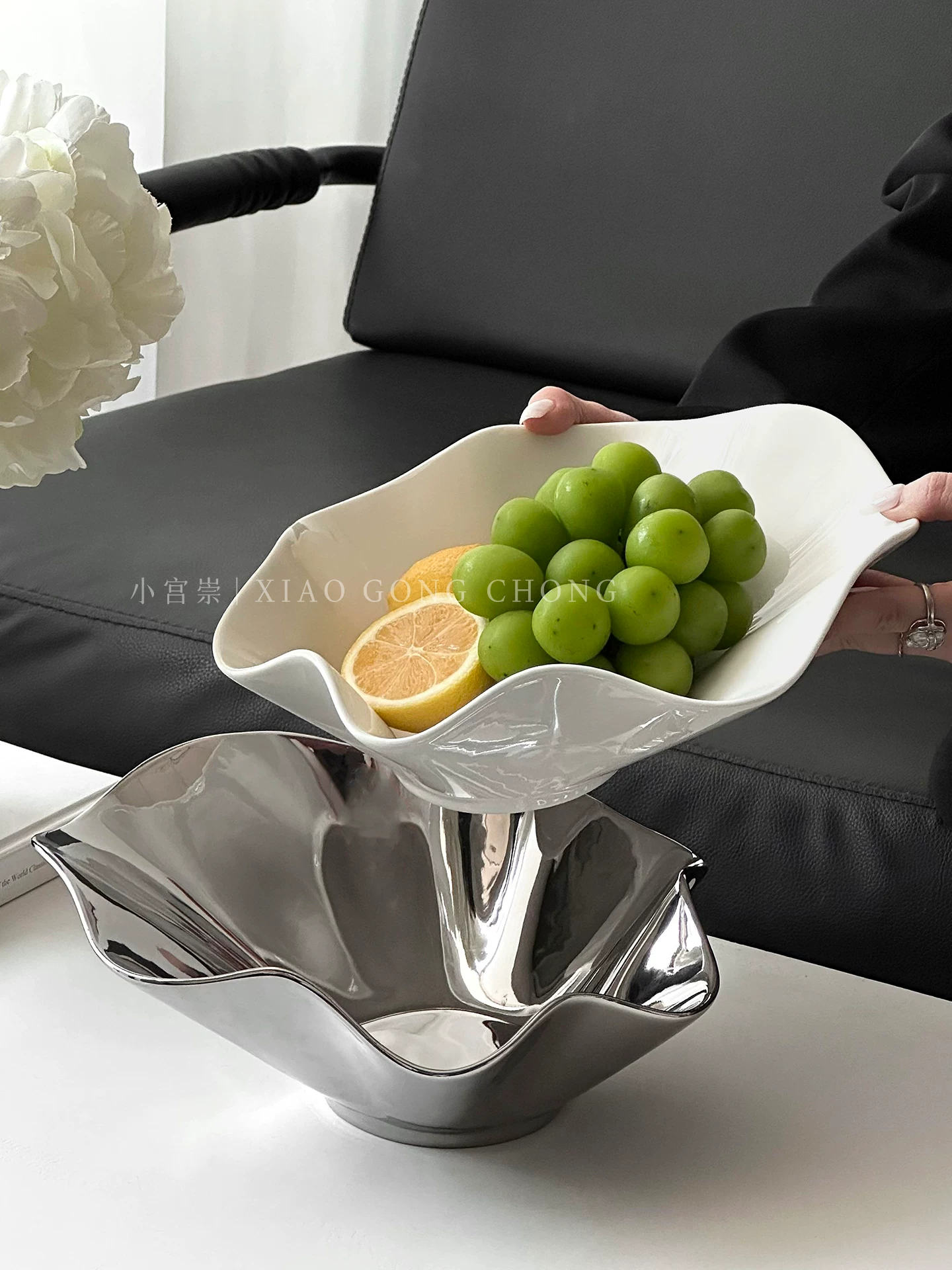 Đĩa trái cây cao cấp sang trọng dùng trong nhà, đĩa trưng bày kẹo và đồ ăn nhẹ, quà tân gia, đĩa trái cây khô tinh tế có giá trị cao.
