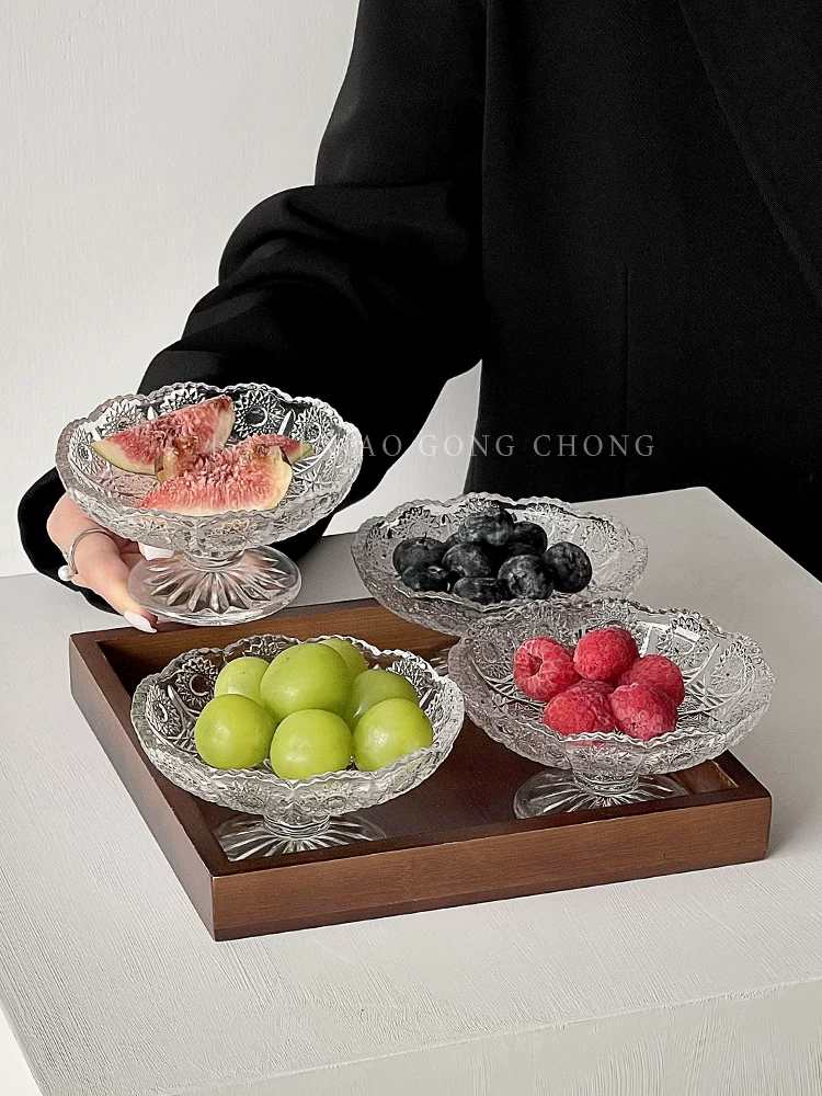 Đĩa trái cây gia đình kiểu Trung Quốc, đĩa trái cây bằng thủy tinh cao cấp và tinh tế, đĩa ăn nhẹ, đĩa pha trà, đĩa tráng miệng