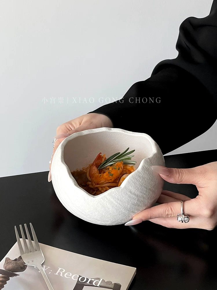 Bát trứng gốm sứ bất đối xứng sáng tạo, bát tráng miệng kiểu Tây cao cấp, bát sữa chua, bát salad và mì Ý tinh tế dùng trong gia đình