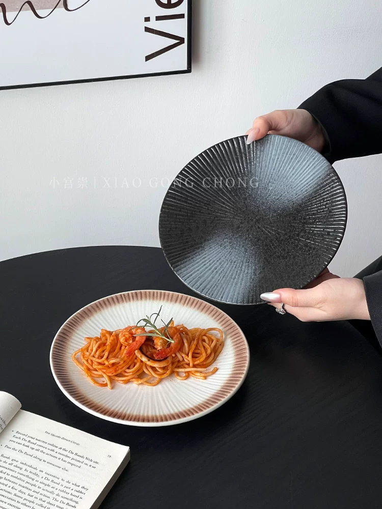 Đĩa kiểu phương Tây cao cấp, đĩa mì Ý và bít tết cao cấp sáng tạo, món ăn đặc sản cổ điển, đĩa tráng miệng tại nhà, đĩa gốm sứ