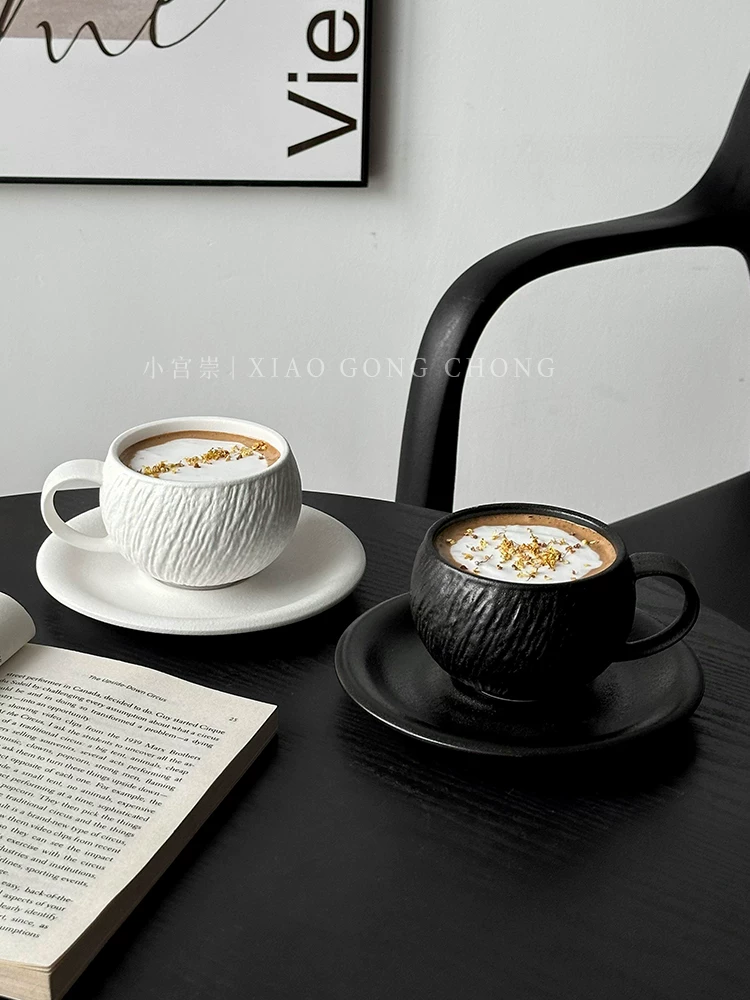 Bộ tách trà và đĩa sứ họa tiết đá cao cấp dùng trong gia đình, tách latte kiểu Ý, tách ăn sáng, tách trà chiều, tách vẽ latte art.