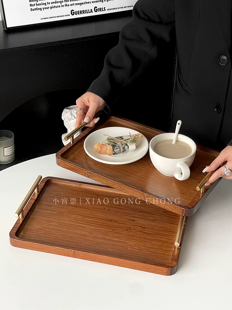 Khay gỗ óc chó hình chữ nhật khay ăn gia đình bằng gỗ bánh khay đựng đồ ăn nhẹ khay trà phong cách Trung Hoa có tay cầm khay đựng cốc nước