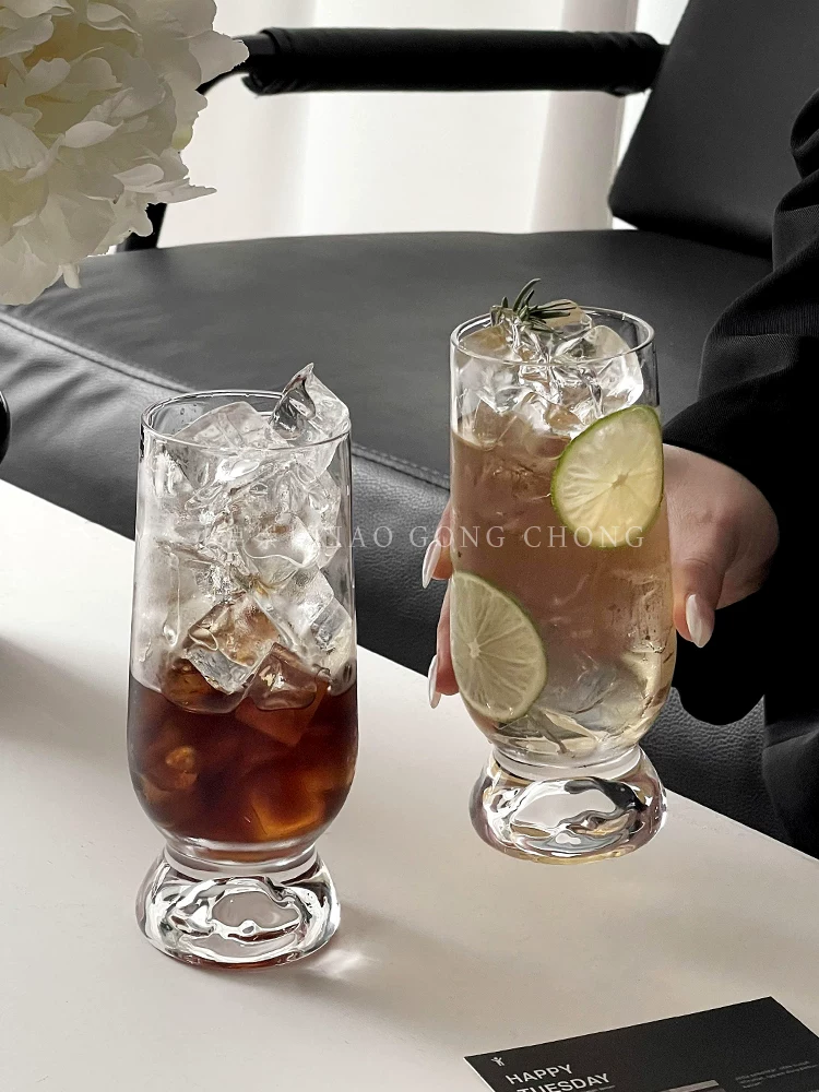 Ly thủy tinh trong suốt phong cách Ins, ly cà phê sáng tạo cao cấp đáy dày, ly nước ép, ly bia, ly nước giải khát