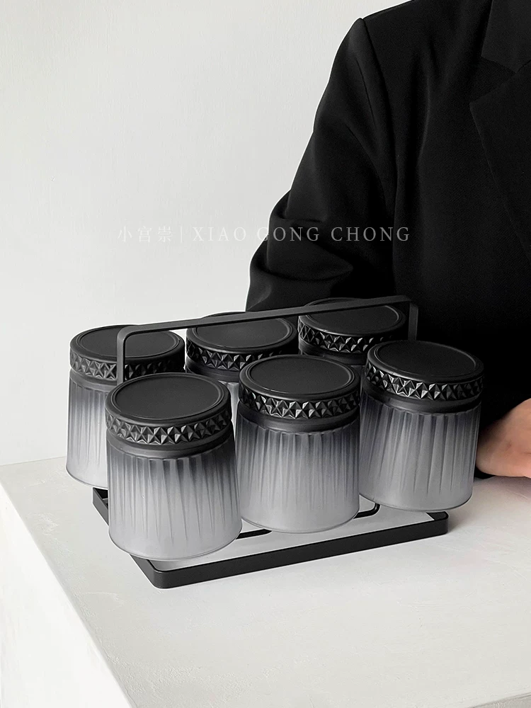 Bộ ly uống nước thủy tinh đen mờ kiểu cổ điển, sang trọng, cao cấp, dùng cho phòng khách, tiếp khách, thích hợp cho bia, trà.