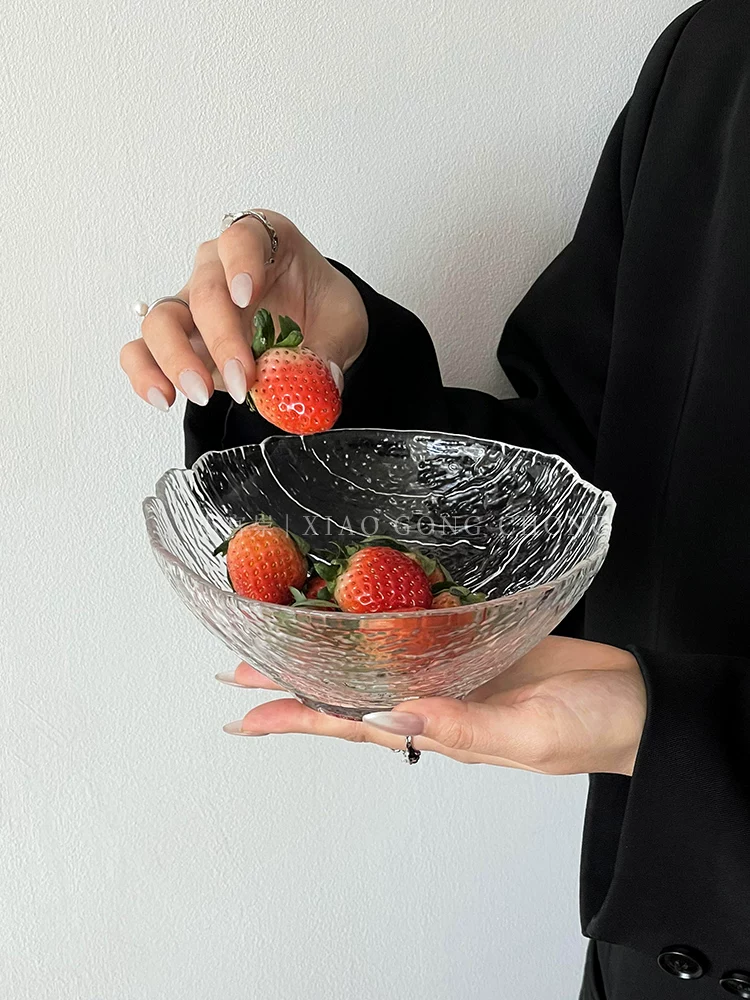 Bát thủy tinh họa tiết cây độc đáo, đĩa trái cây, bát salad rau cao cấp, bát tráng miệng đựng nước đường gia dụng cao cấp