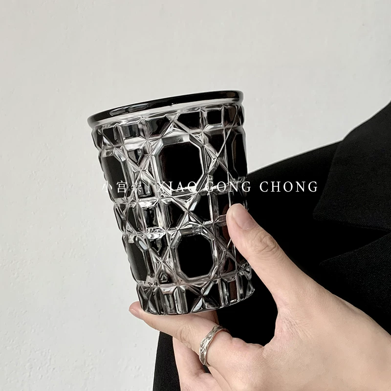 Ly thủy tinh pha lê hình kim cương đen, phong cách sang trọng cổ điển, ly rượu whisky cao cấp, ly bia gia đình, ly nước