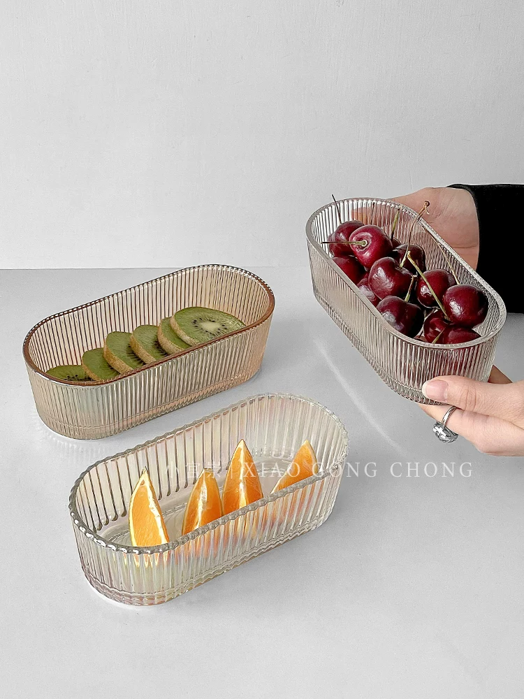 Bát thủy tinh hình oval đơn giản phong cách Ins, đĩa đựng đồ ăn nhẹ gia đình, khay đựng đồ ăn nhẹ, đĩa đựng trái cây, bát salad tráng miệng sáng tạo