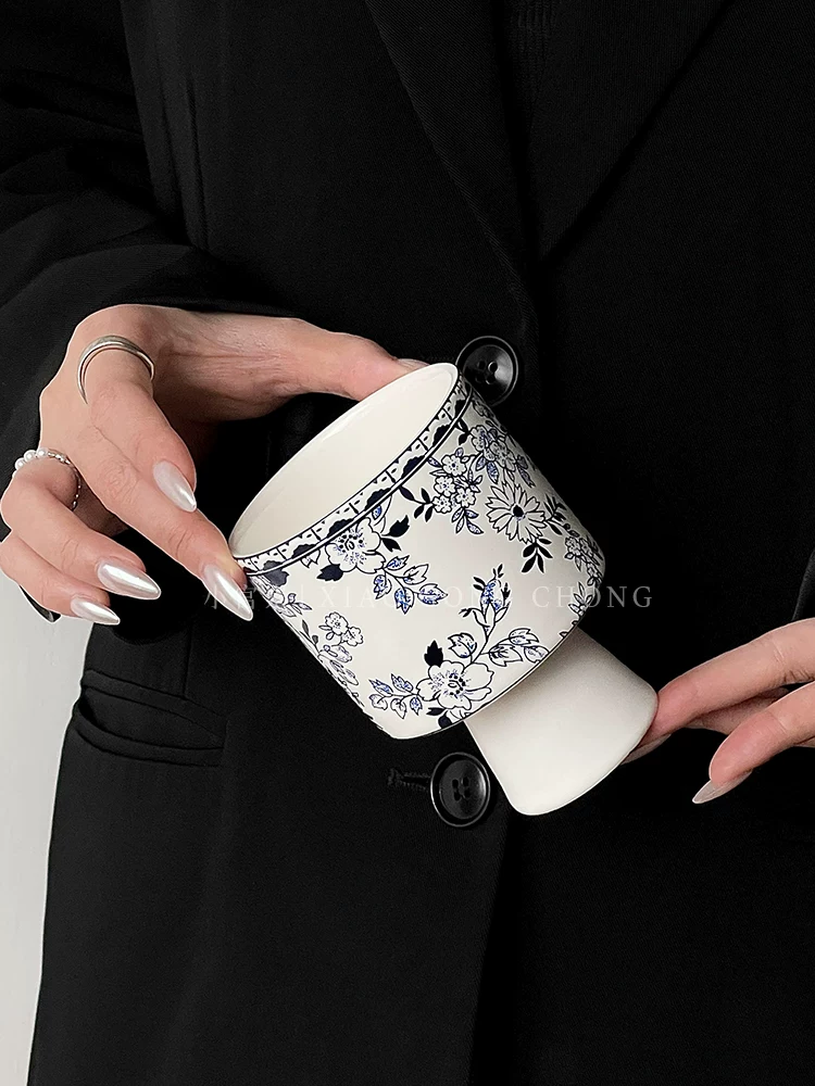 Cốc gốm sứ cổ điển màu xanh trắng kiểu Trung Quốc, cốc cà phê cao sáng tạo theo phong cách dân tộc, cốc nghệ thuật latte có giá trị cao, cốc latte kiểu Mỹ