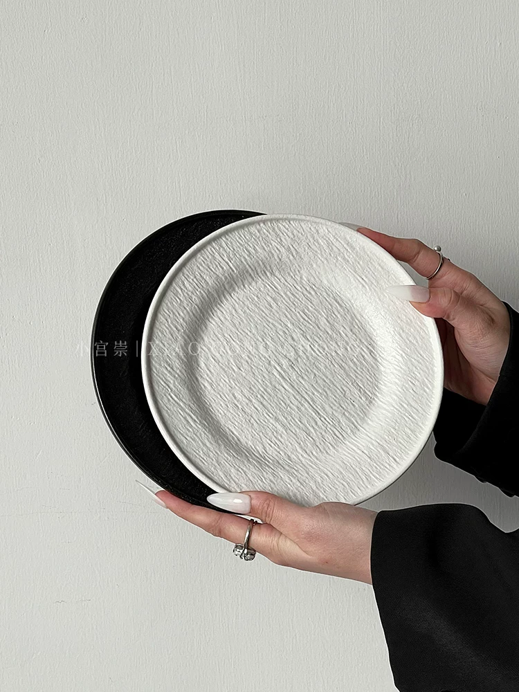 Đĩa tráng miệng họa tiết đá, đĩa bánh trà chiều phong cách cao cấp, đĩa gốm sáng tạo, đĩa kiểu Tây, đĩa mì ống