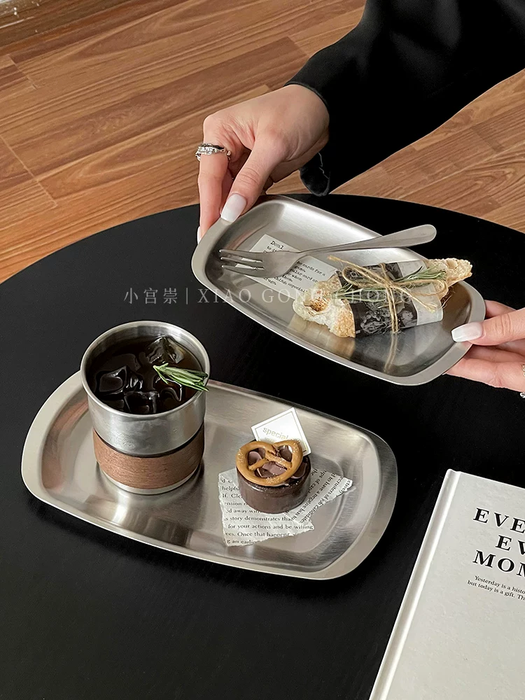 Khay inox kiểu Ins hình chữ nhật sáng tạo, đĩa đựng thức ăn kiểu Hàn Quốc, đĩa đựng đồ ăn nhẹ cao cấp, đồ dùng nhà hàng