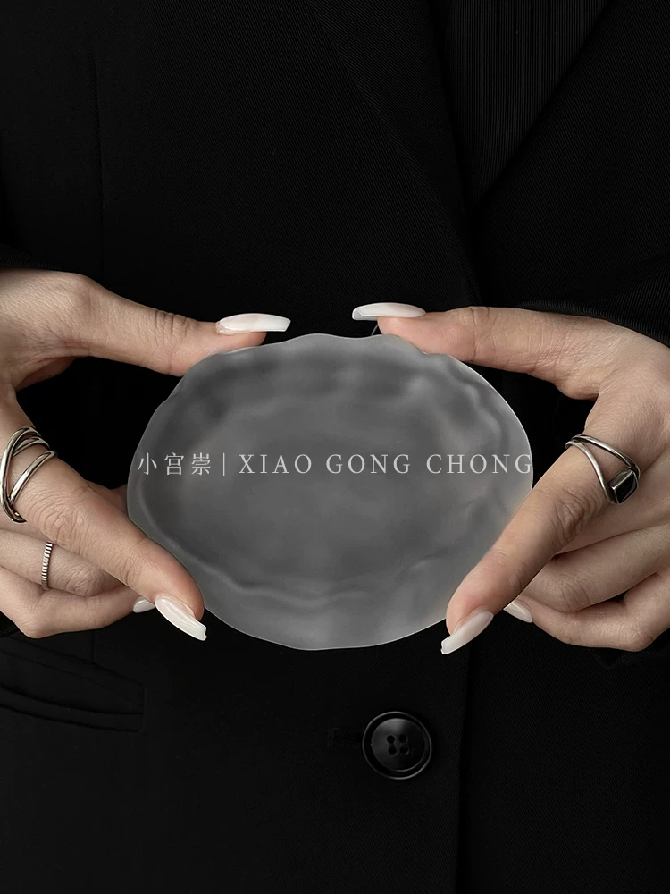Đế lót ly phủ sương băng giá cổ điển, đĩa trà thủy tinh dày sáng tạo, miếng cách nhiệt, phụ kiện trà, đĩa nhỏ, khay.