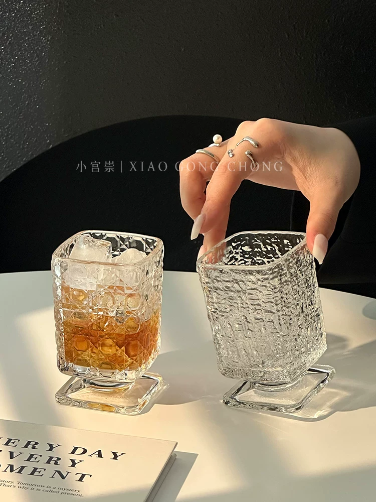 Ly thủy tinh chân thấp, độc đáo, thiết kế tinh tế, dùng cho sữa, cà phê, nước ép, cocktail, nước, ly uống trà lạnh cao cấp
