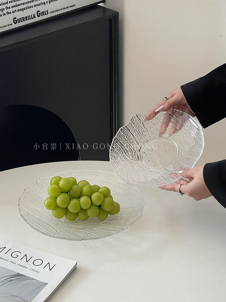 Đĩa trái cây cao cấp họa tiết cây độc đáo dùng trong nhà, đĩa thủy tinh sang trọng nhẹ nhàng, đĩa tráng miệng, đĩa ăn vặt, đĩa đựng hoa quả khô.
