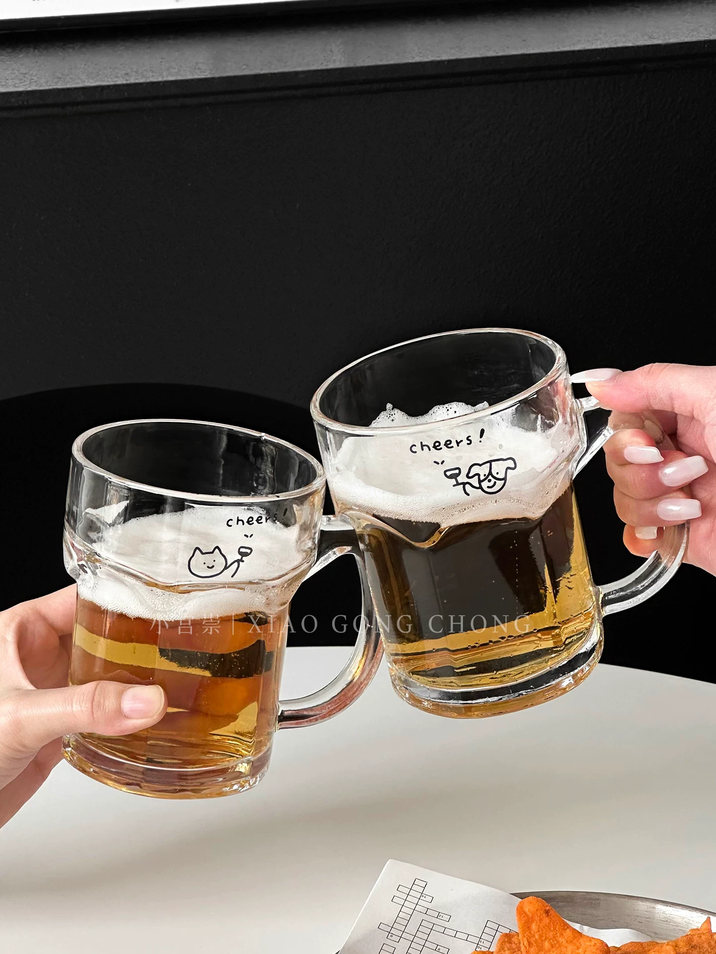 Cốc bia tươi hình mèo con nguyên bản, cốc thủy tinh dung tích lớn, cốc bia thủ công gia dụng có tay cầm, cốc nước trái cây, cốc cà phê