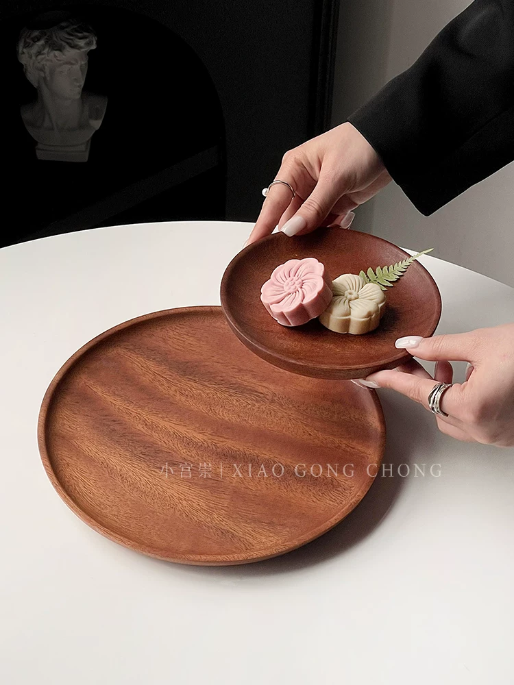 Khay gỗ tròn kiểu Nhật dùng trong nhà, khay trà, khay tráng miệng, khay trái cây, đĩa bánh ngọt kiểu ins, đĩa ăn