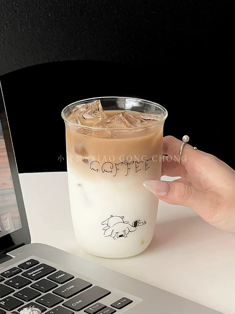 Cốc cà phê hình chú chó con dễ thương cốc cà phê đá cốc latte Mỹ cốc thủy tinh chịu nhiệt độ cao cốc ăn sáng cốc sữa cốc đựng đồ uống