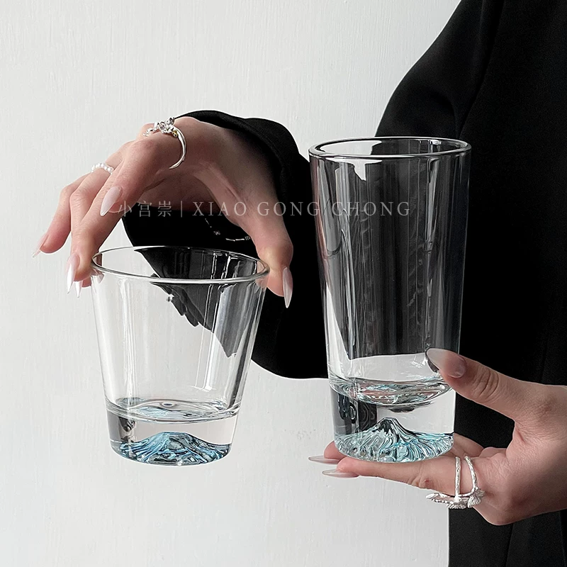 Ly thủy tinh màu xanh phong cách Ins, ly nước gia dụng cao cấp, ly cà phê độc đáo, ly rượu whisky, ly rượu mạnh.