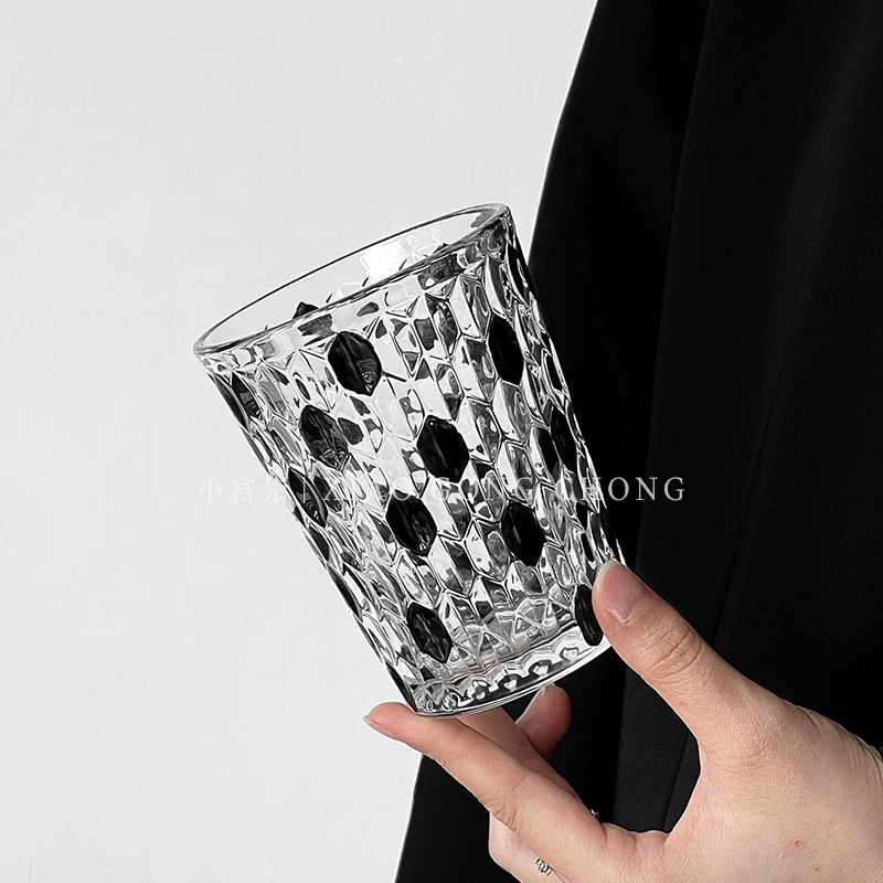 Ly thủy tinh pha lê hình kim cương đen, phong cách sang trọng cổ điển, ly rượu whisky cao cấp, ly bia gia đình, ly nước
