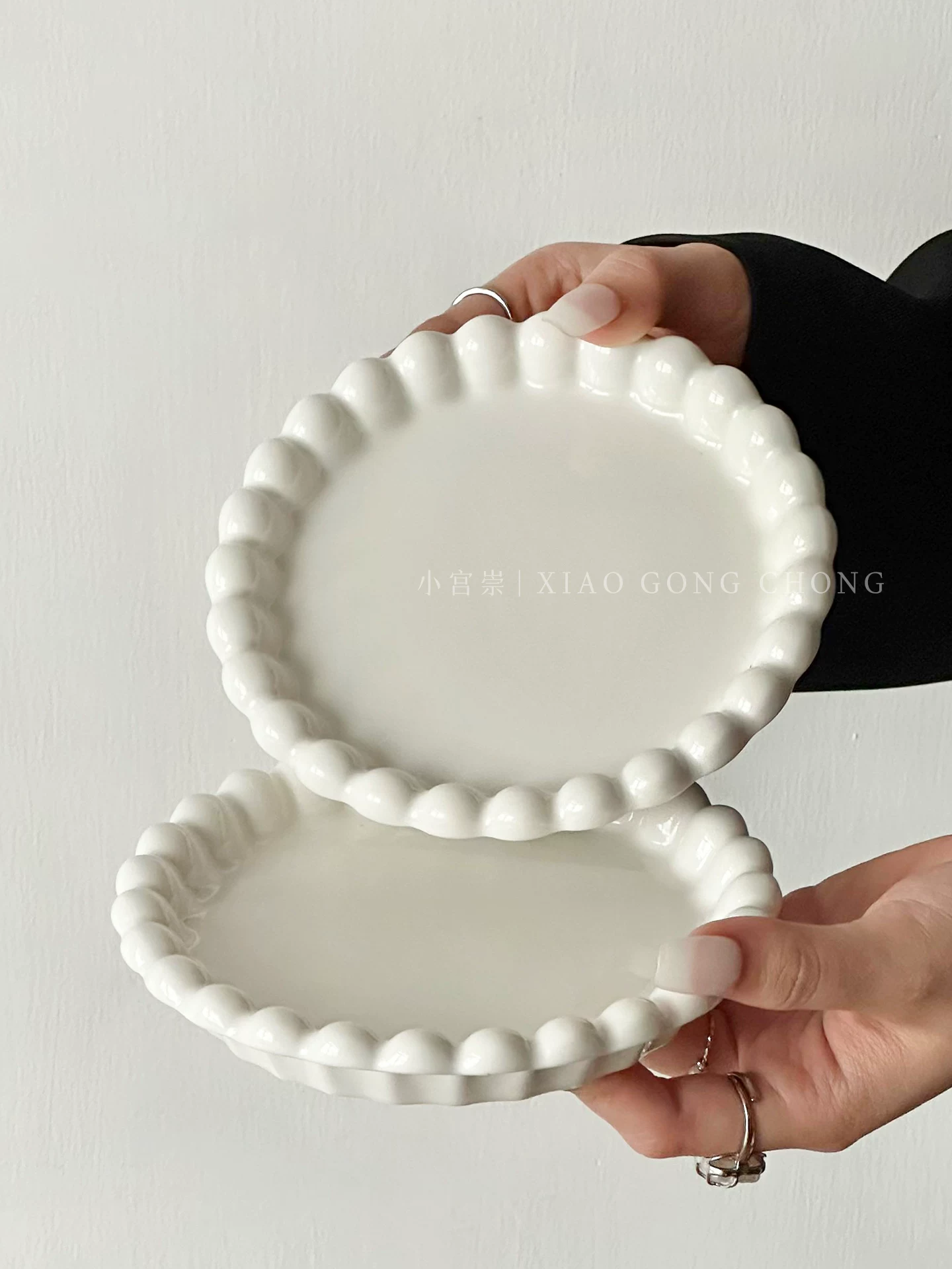 Đĩa gốm viền hạt phong cách Ins, đĩa ăn tối cao cấp kiểu Pháp, đĩa bánh ngọt sáng tạo, đĩa ăn nhẹ trà chiều tinh tế